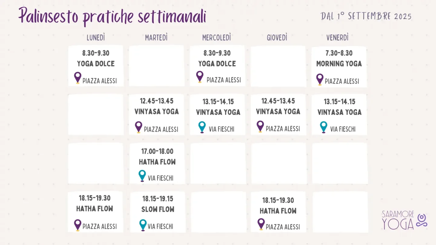 Palinsesto pratiche settimanali SaraMore Yoga