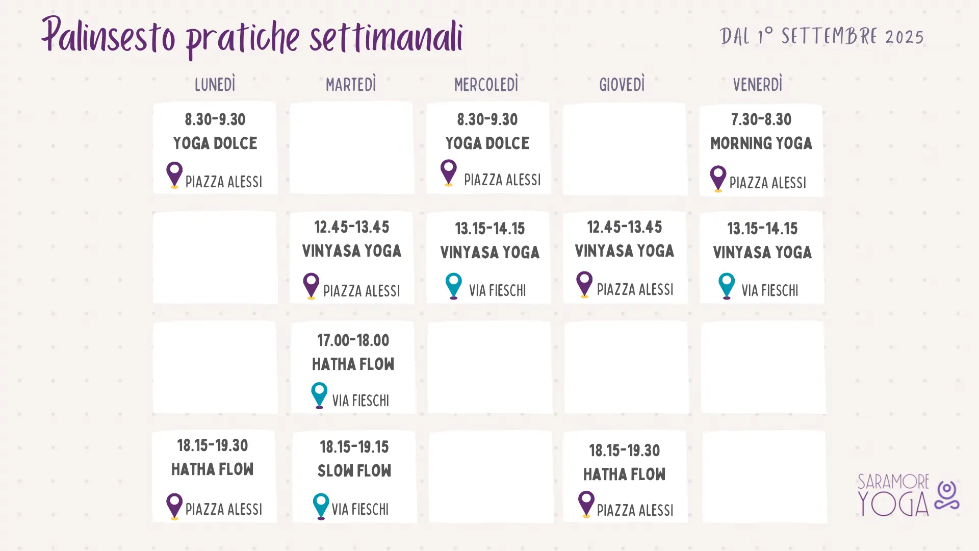 Palinsesto pratiche settimanali Sara More Yoga